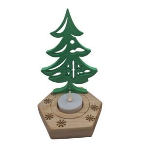 Praznična 3D Smrekica s Pohorskim Lesenim Podstavkom in LED Svečko – Apihiška